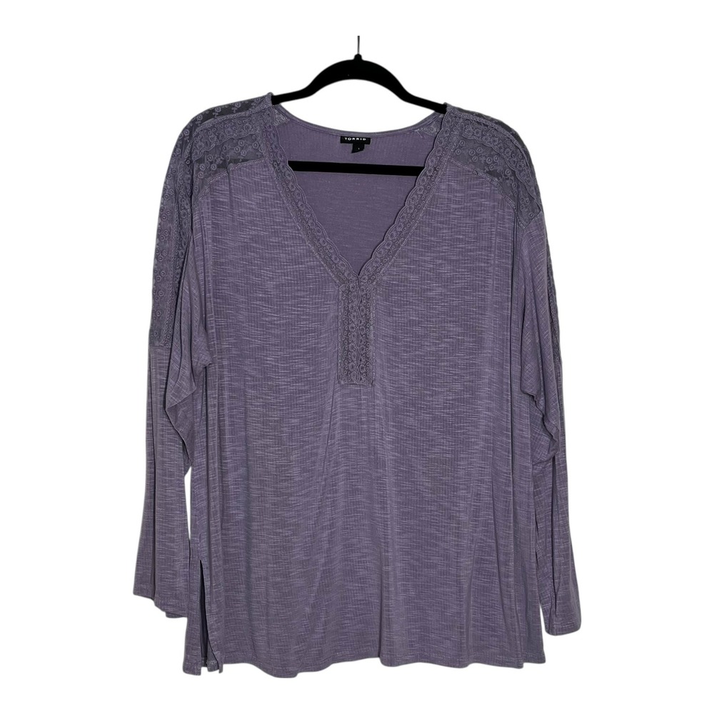Torrid Plus Size Purple Lace Trim V Neck Long Sleeve‎ Tunic Top Women Size 1